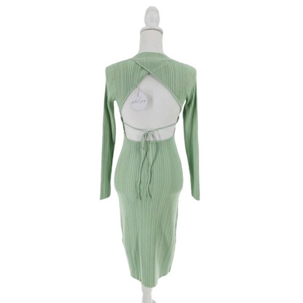 Petal & Pup NEW Milleri Knit Bodycon Open Back Dress in Sage Green Size 4 - Picture 6 of 11
